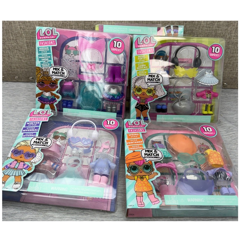 LOL Surprise Fashions 5 Pack Set Mermaid Music Winter Spring Styles 10 Surprises